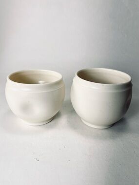 Set of 2 Handmade White Ceramic Dimple Shaped Cups Signed Amy '15